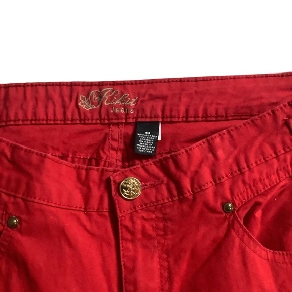Kikit Red Embellished Cropped Jeans Size 10 - Picture 3 of 5